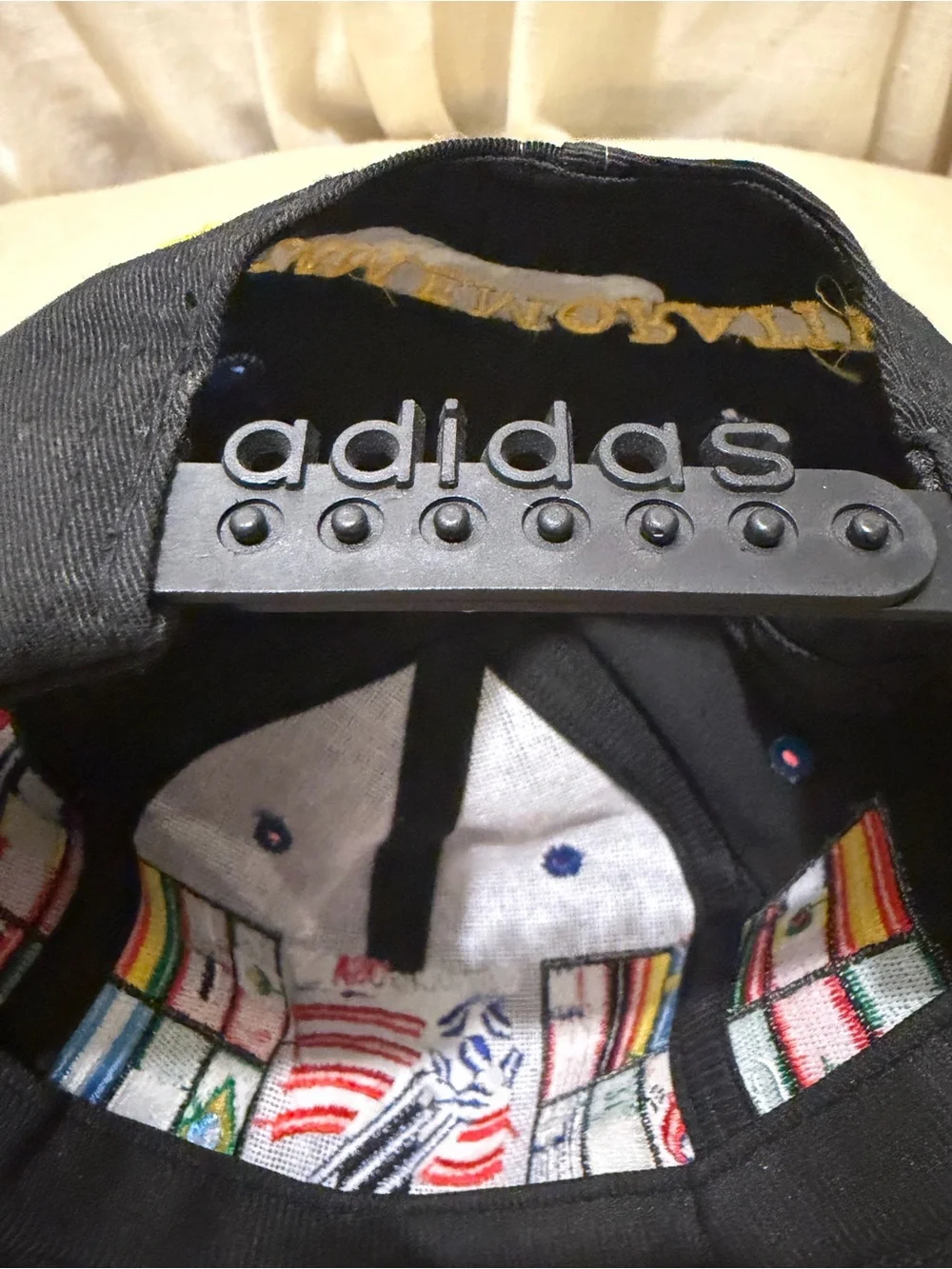 Vintage 90s Adidas Soccer World Cup Hat Cap Snap Back Black Flags Countries